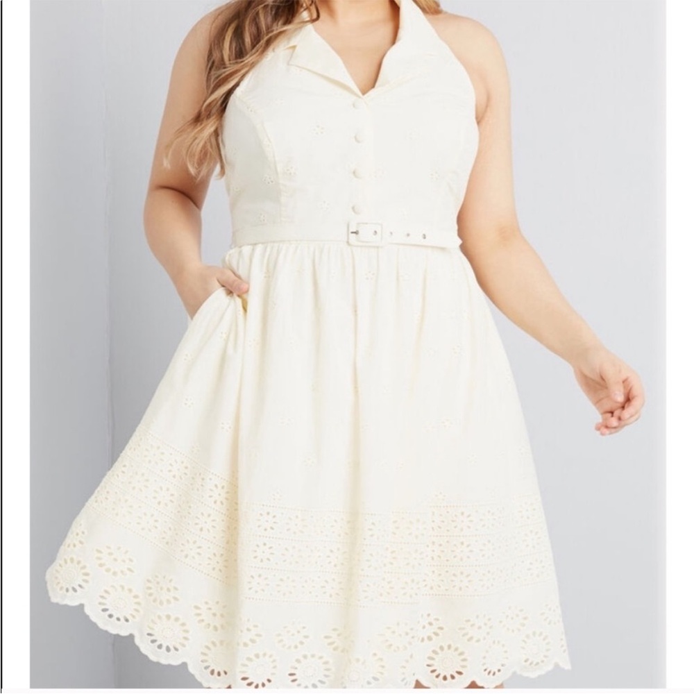 Modcloth Cream Halter Fit and Flare Dress